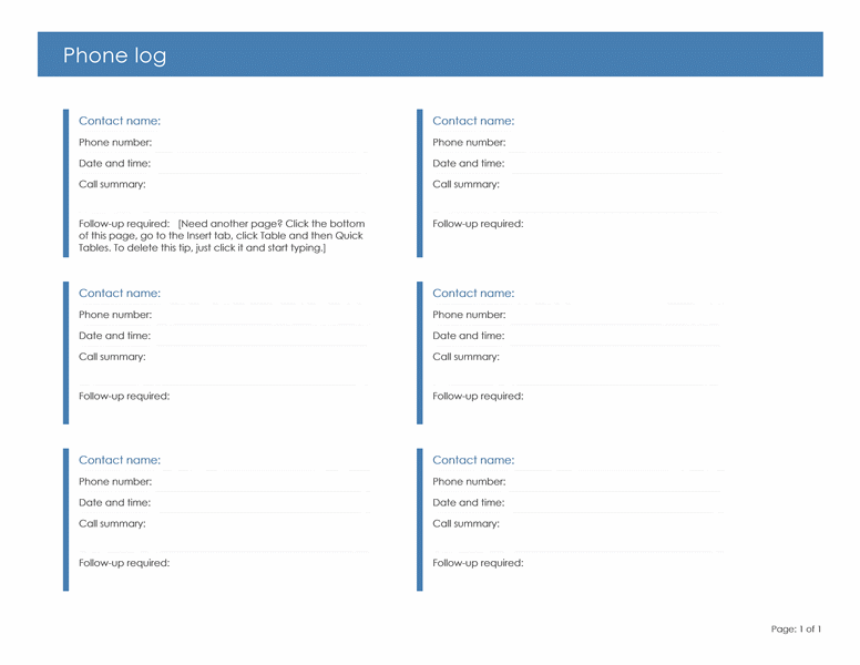 Phone Log for tracking medical and service history