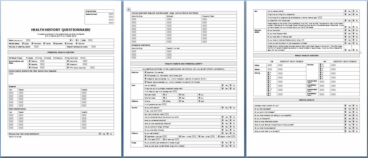 Patient Health History Questionnaire Form