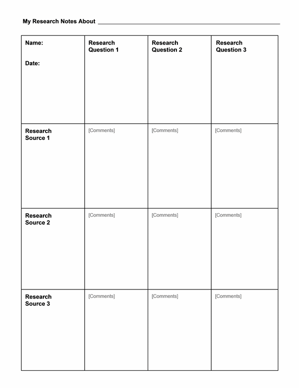 Research notes chart form template