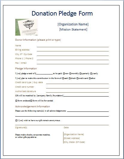 Sample Donation Pledge Form