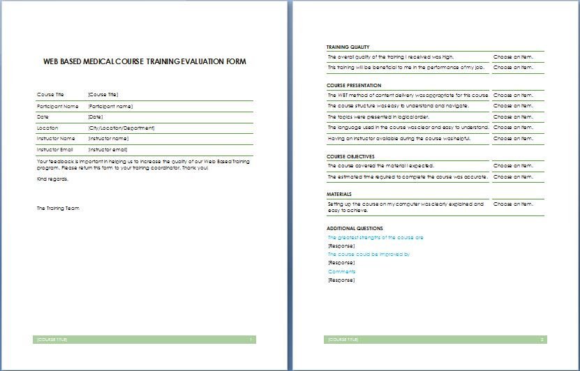 Web Based Medical Course Training Evaluation Form