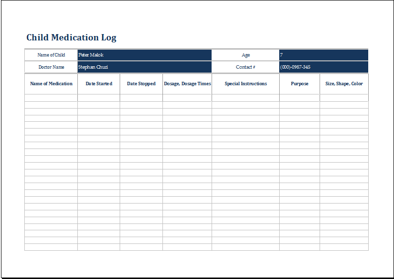 child medication log
