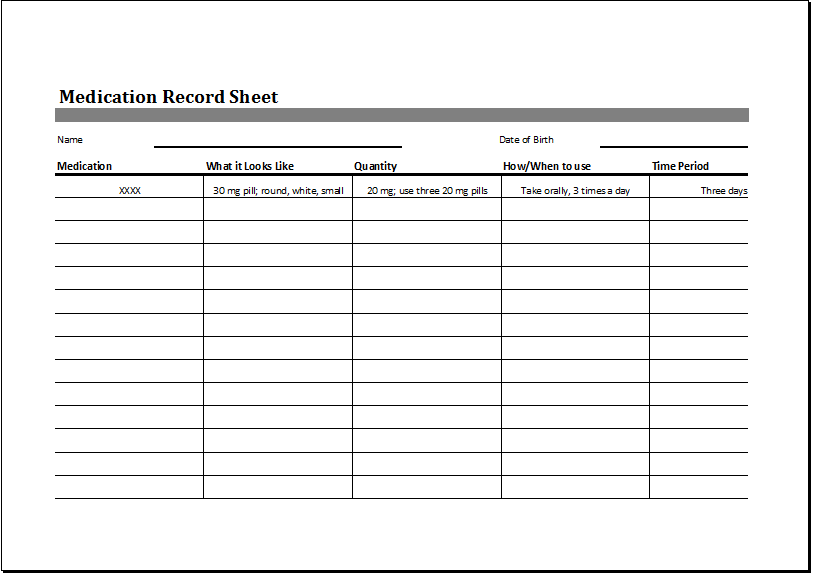 medication record sheet