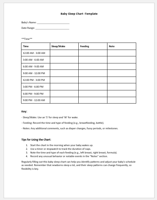 Baby sleep chart template