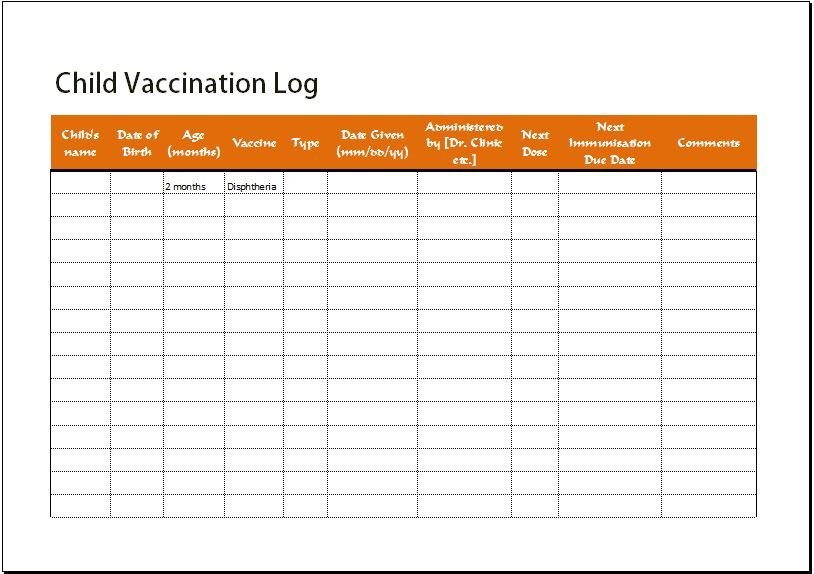 Child vaccination log