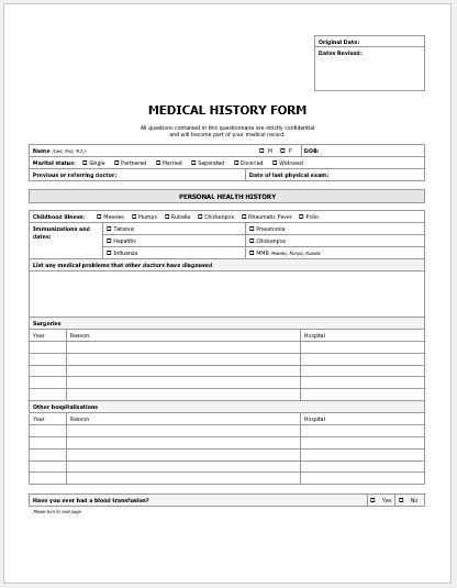 Medical History Form