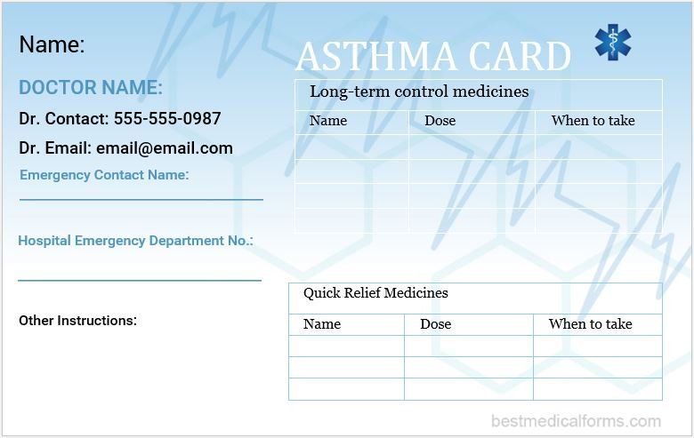 Asthma Wallet Card Template