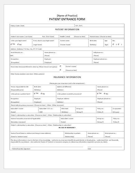 New patient entrance form
