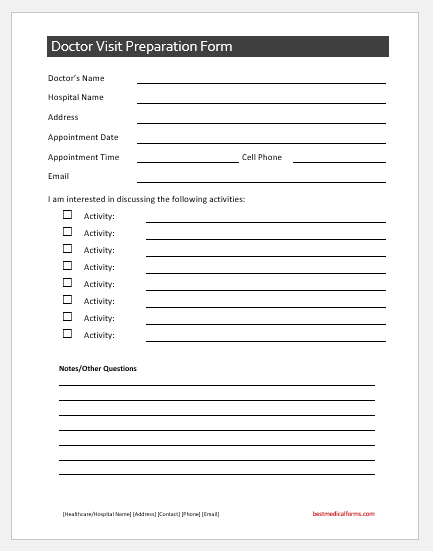 Doctor Visit Preparation Form Template
