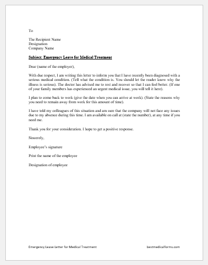 Emergency Leave Letter for Medical Treatment